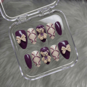 Scholar Bear press-on nails – hand-painted reusable gel set by Handora