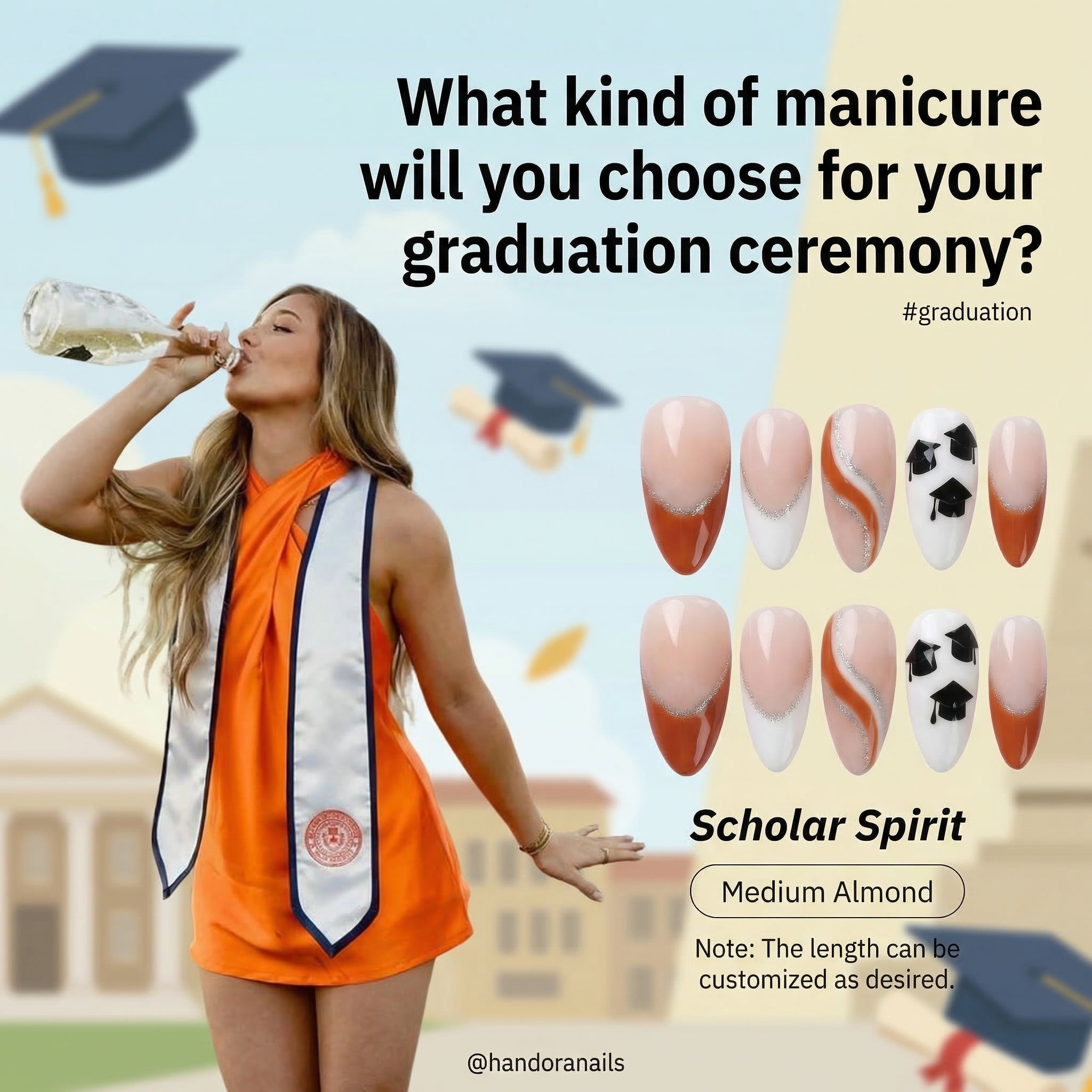 Scholar Spirit press-on nails – hand-painted reusable gel set by Handora