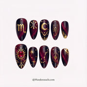 Scorpio Mystique press-on nails – design close-up by Handora