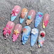 Seaside Blossom floral nail design – handmade press-on nails by Handora