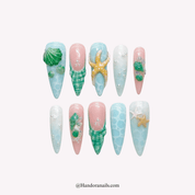Seaside Treasures almond 3d press-on nails by Handora