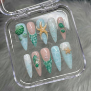 Seaside Treasures 3d nail design – handmade press-on nails by Handora