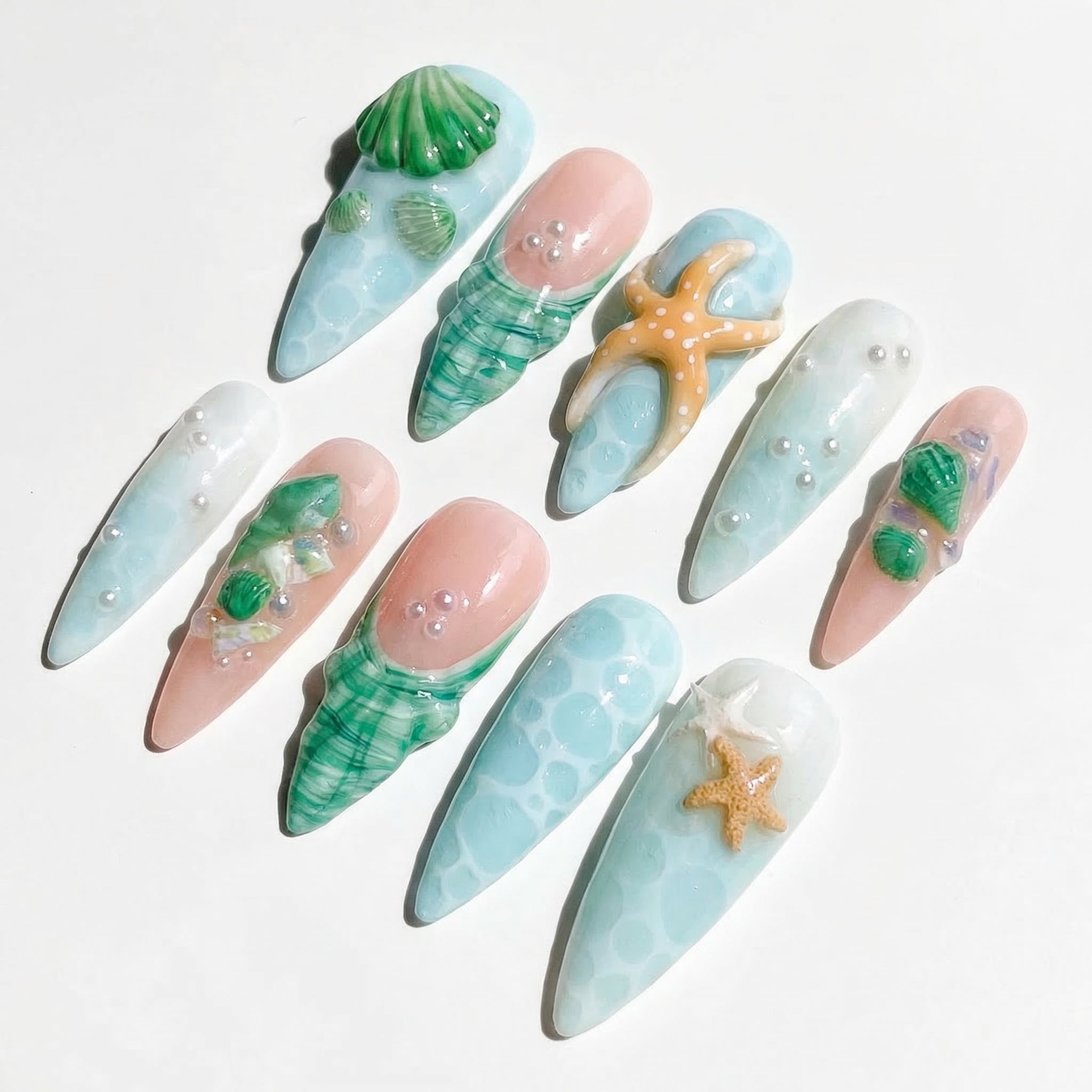 Seaside Treasures full press-on nail set – sizes XS–L by Handora