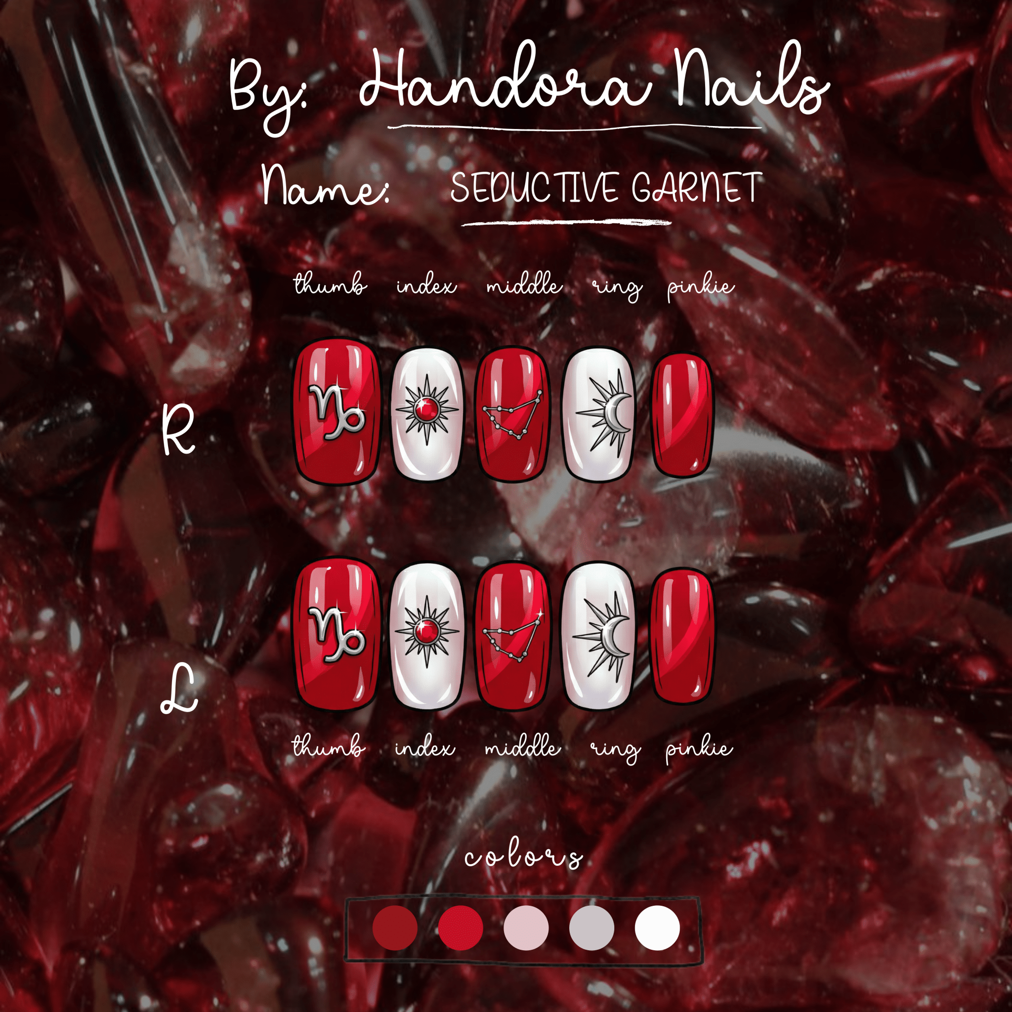 Seductive Garnet press-on nails – design close-up by Handora