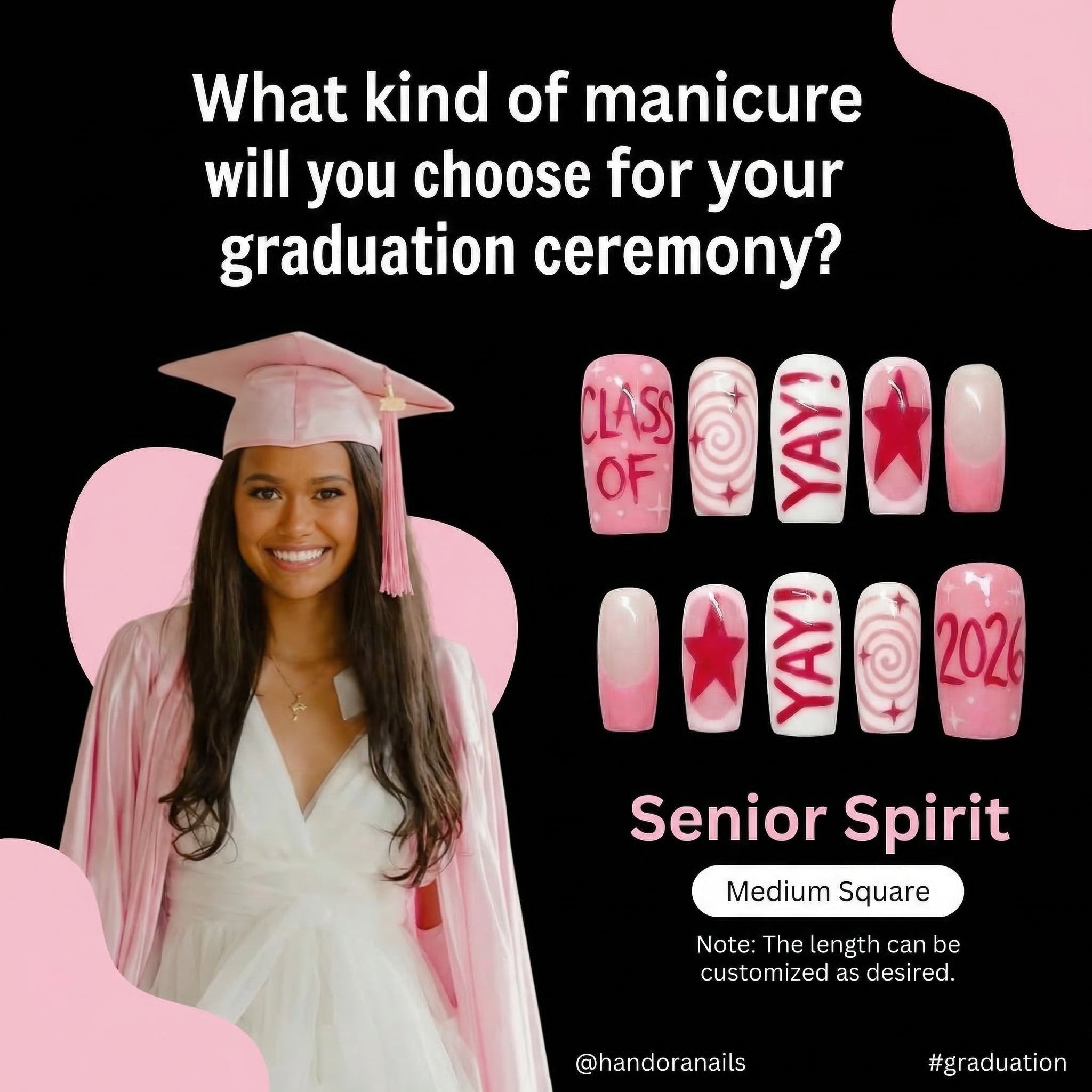 Senior Spirit press-on nails – hand-painted reusable gel set by Handora