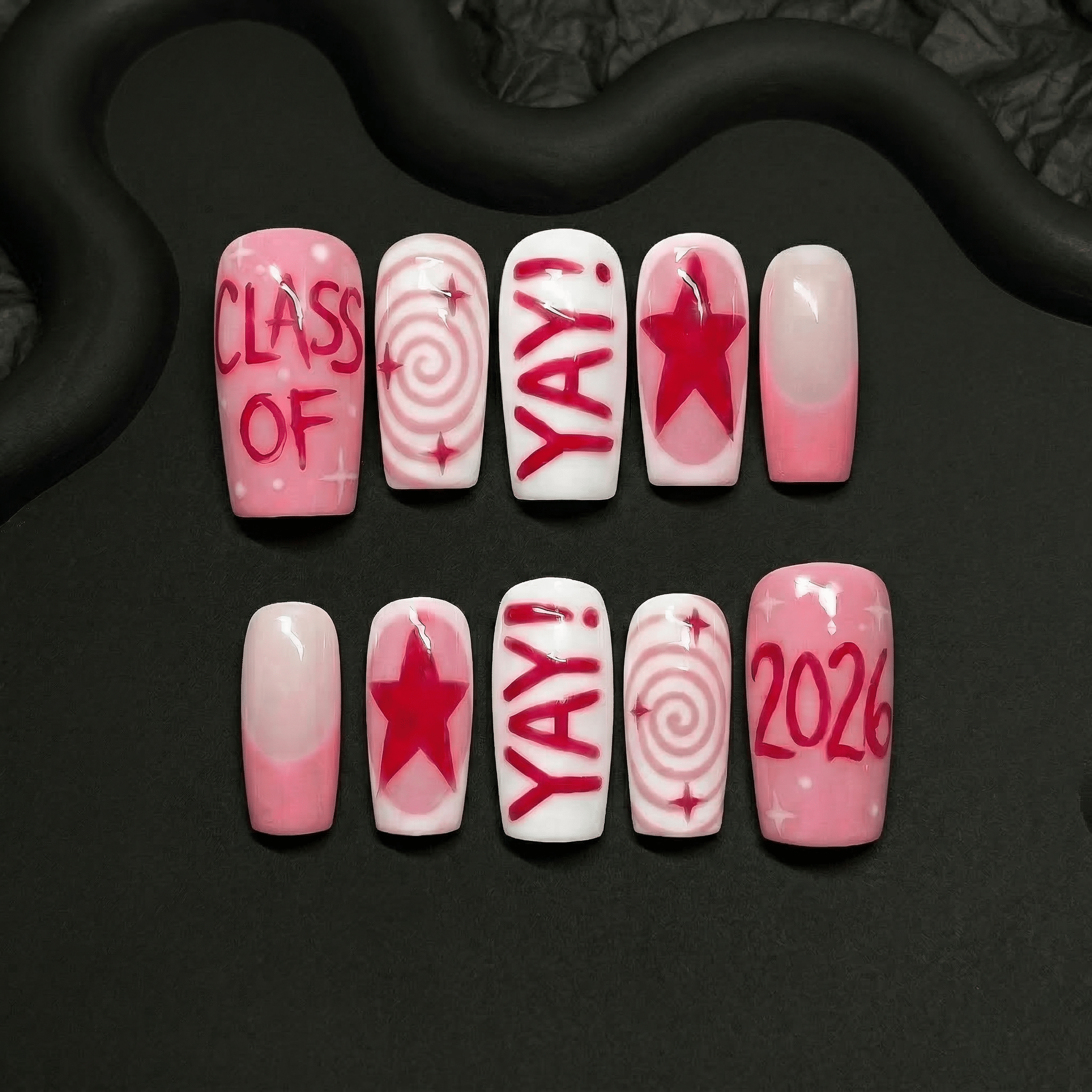 Senior Spirit nail design – handmade press-on nails by Handora