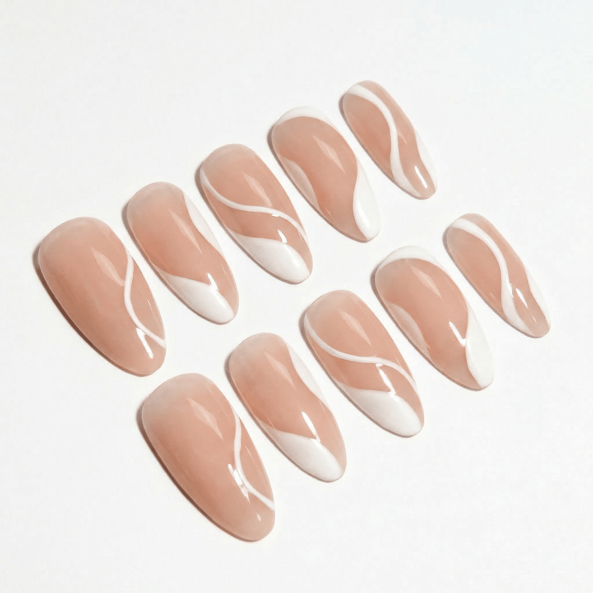 Serene Curve press-on nails – hand-painted reusable gel set by Handora
