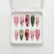 Shell Blossom press-on nails – design close-up by Handora