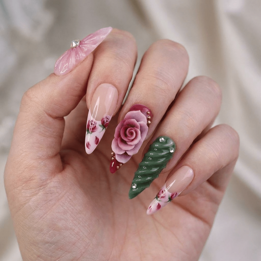 Shell Blossom press-on nails – hand-painted reusable gel set by Handora