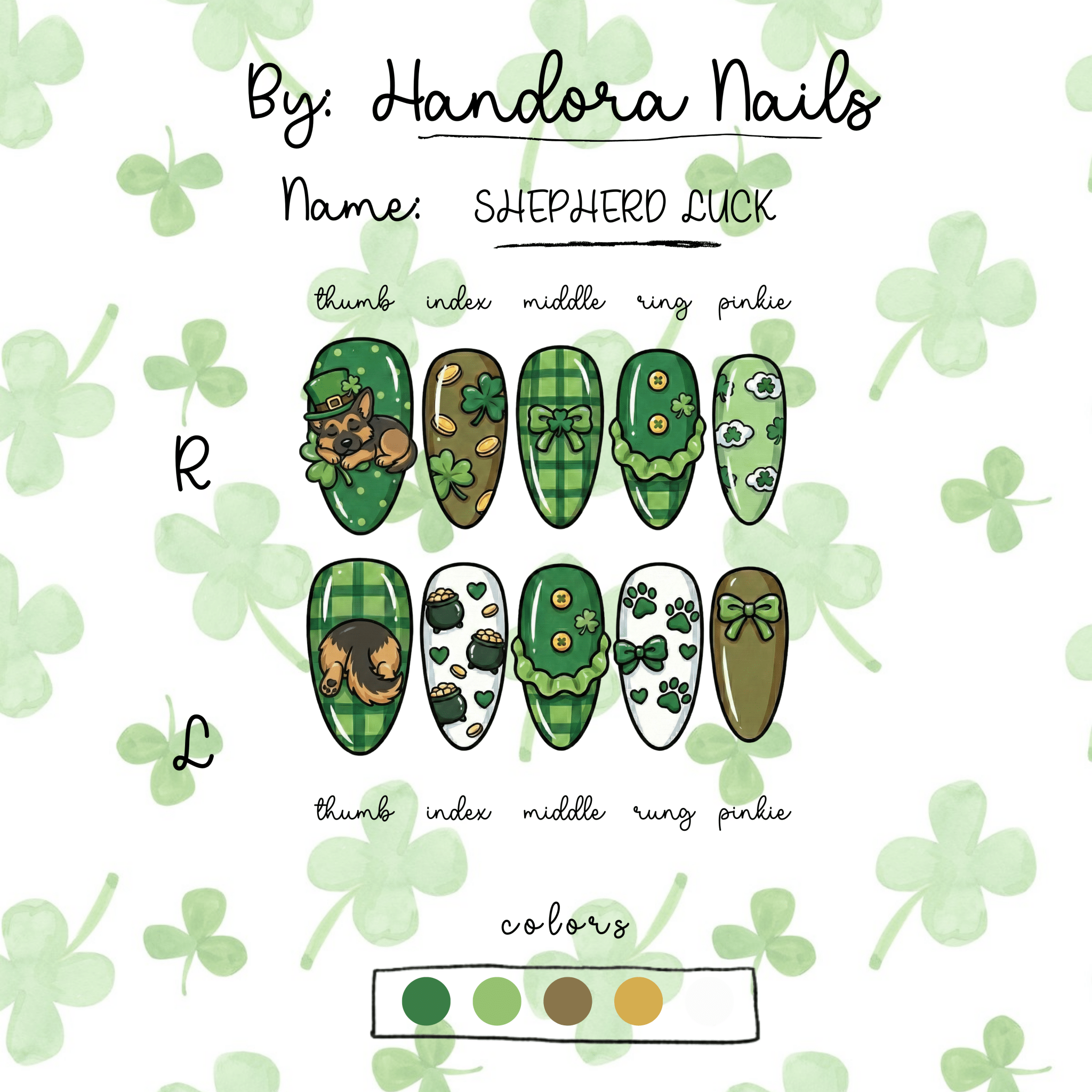Shepherd Luck press-on nails worn on hand – almond shape by Handora