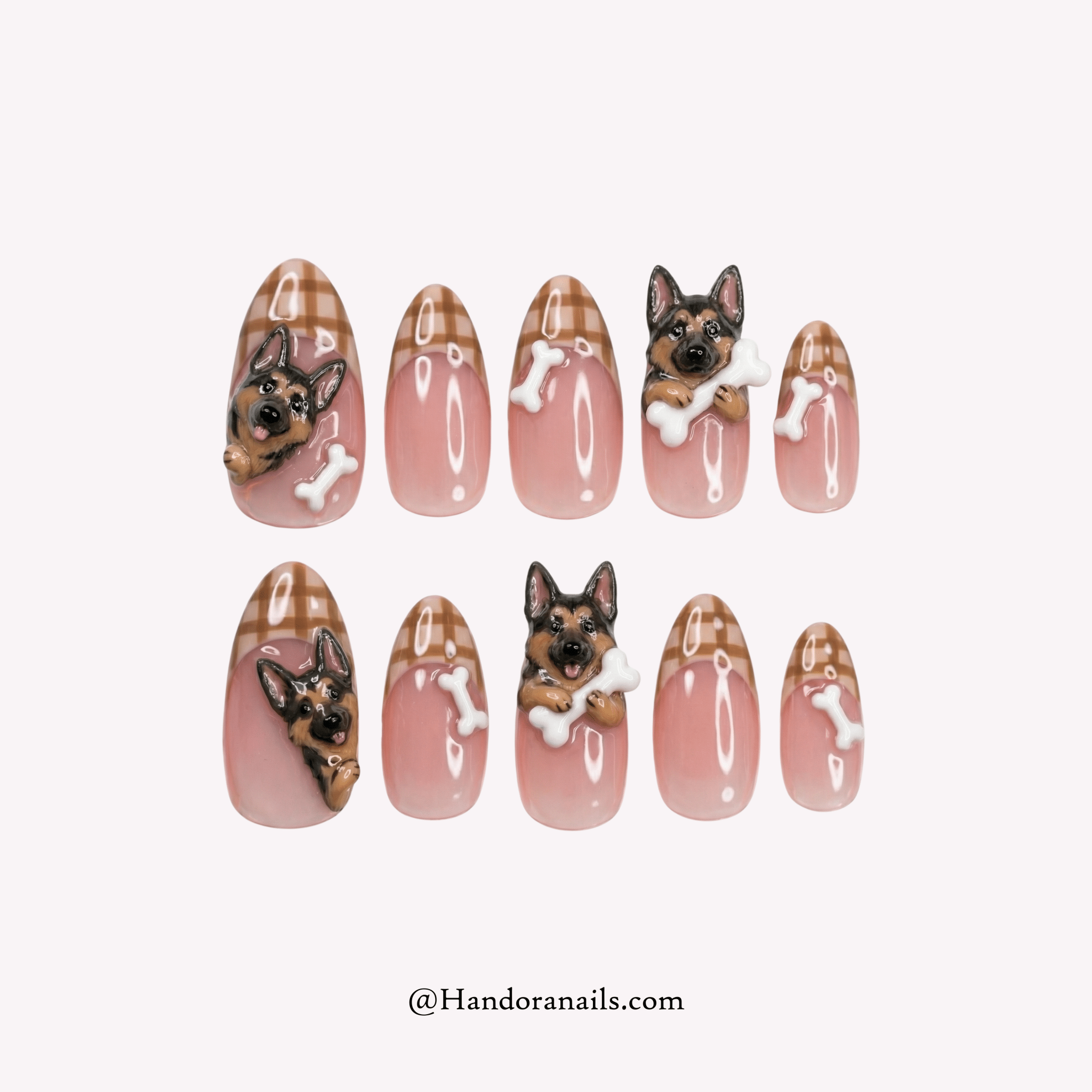 Shepherd Plaid almond french tip press-on nails by Handora