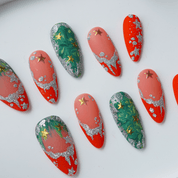 Silver Bloom stiletto press-on nails – design close-up by Handora