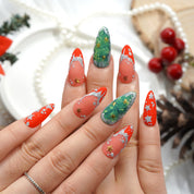 Silver Bloom christmas nail design – handmade press-on nails by Handora
