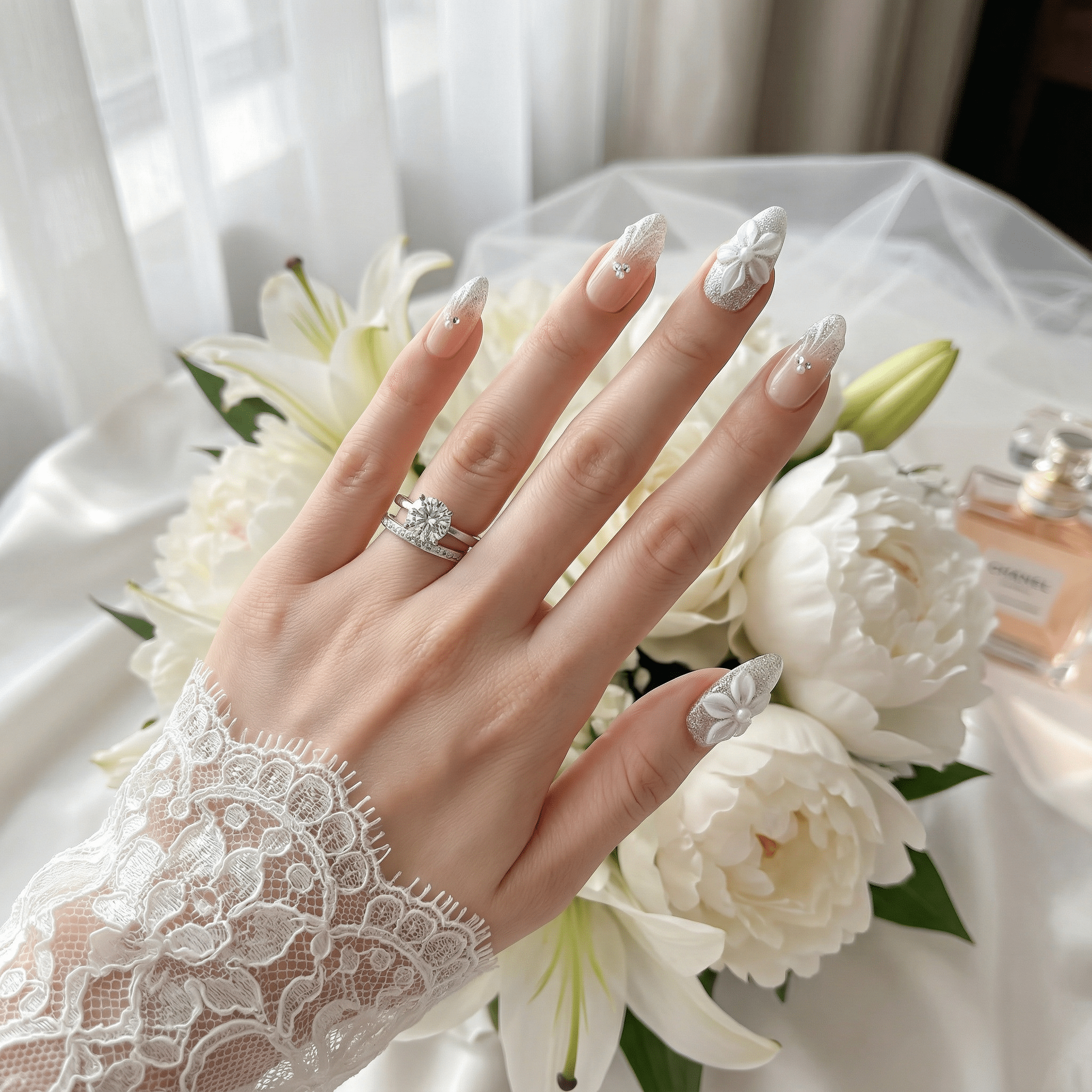 Silver Glaze press-on nails – hand-painted reusable gel set by Handora