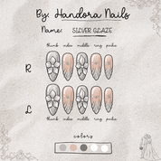 Silver Glaze almond press-on nails – design close-up by Handora