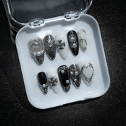 Silver Gothic press-on nails – design close-up by Handora