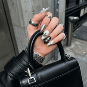 Silver Gothic press-on nails – hand-painted reusable gel set by Handora