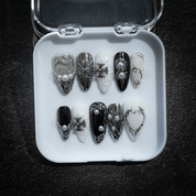Silver Gothic gothic nail design – handmade press-on nails by Handora