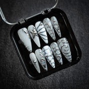 Silver Nebula press-on nails – hand-painted reusable gel set by Handora