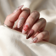 Silver Petals press-on nails – hand-painted reusable gel set by Handora