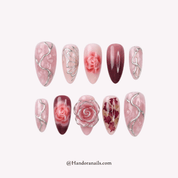 Silver Petals silver almond floral press-on nails by Handora