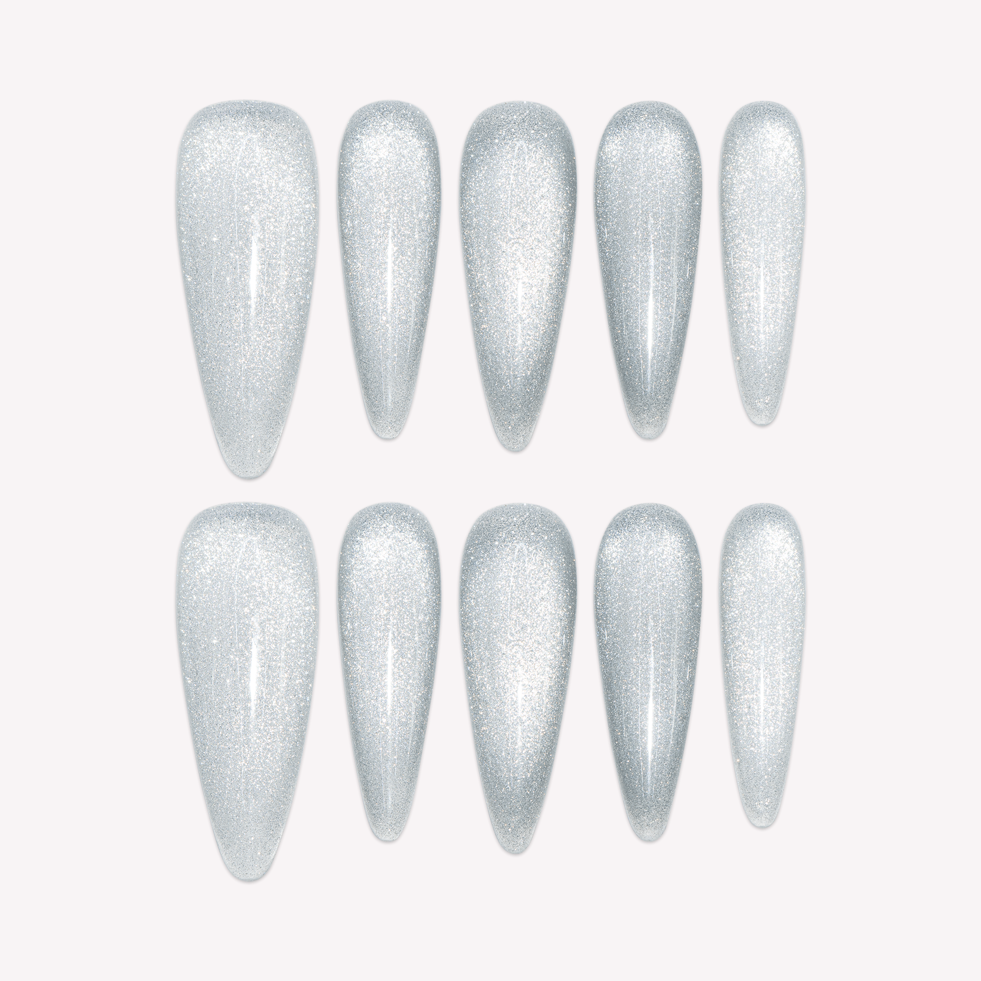 Silverglow silver cat eye press-on nails by Handora