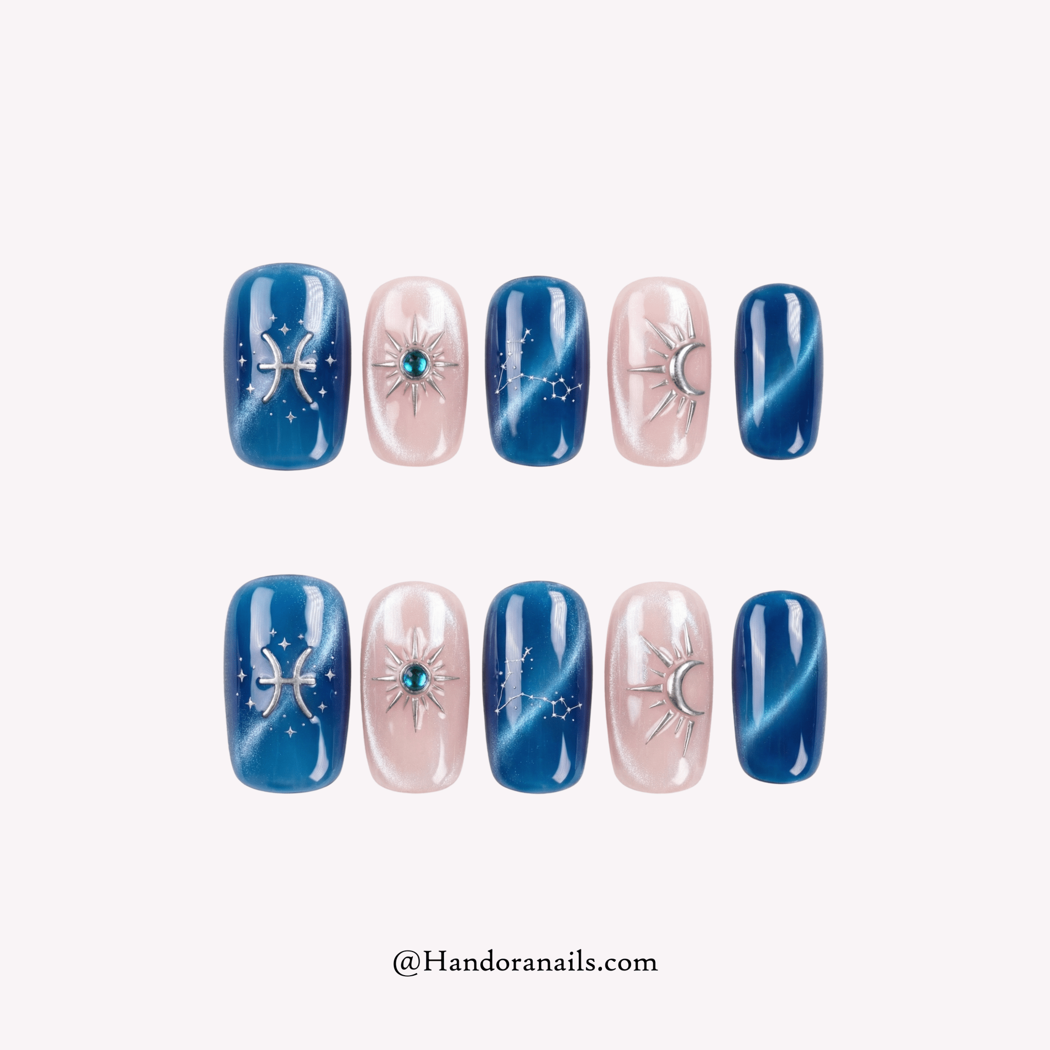 Siren Aquamarine cat eye press-on nails by Handora