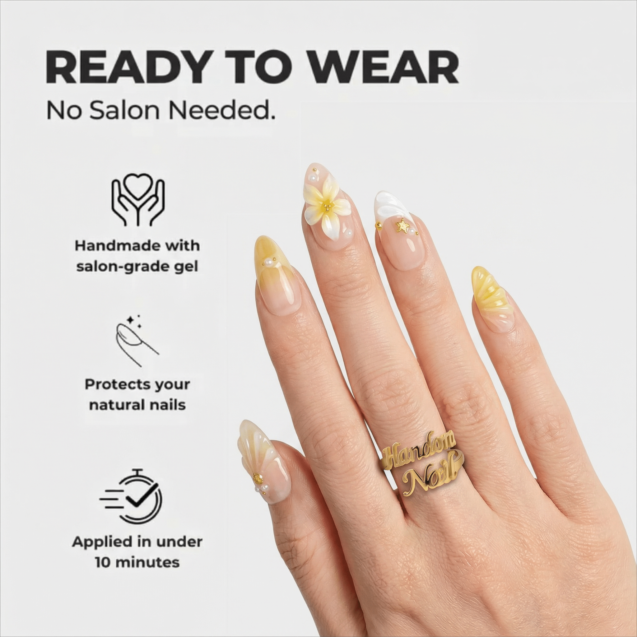 Siren Nectar press-on nails – design close-up by Handora