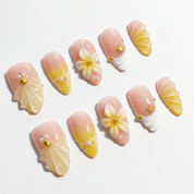 Siren Nectar press-on nails worn on hand – almond shape by Handora