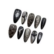 Smoky Gold Marble gothic nail design – handmade press-on nails by Handora