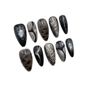 Smoky Gold Marble almond press-on nails – design close-up by Handora