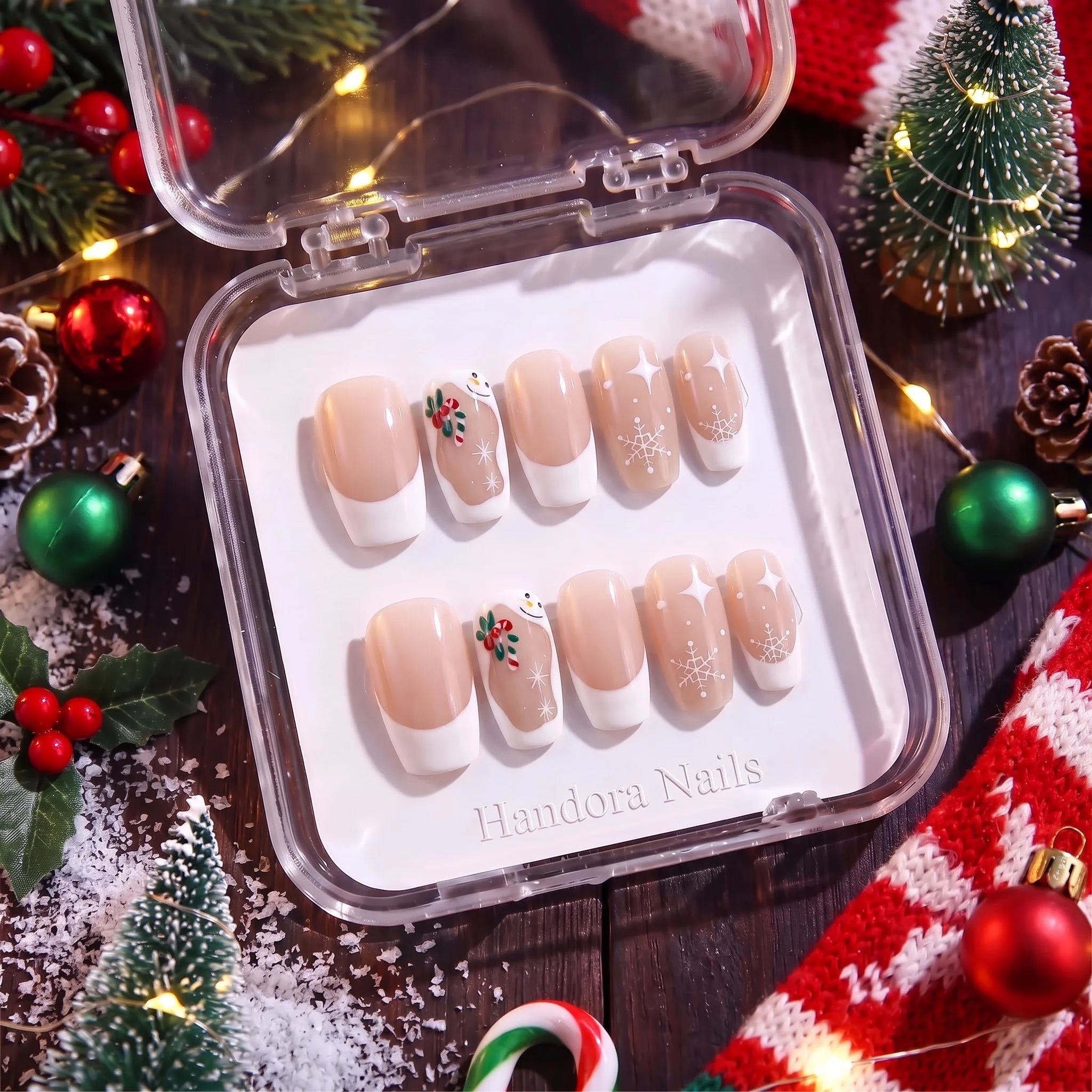 Snowman Hug Christmas press-on nails - design view 10 by Handora Nails