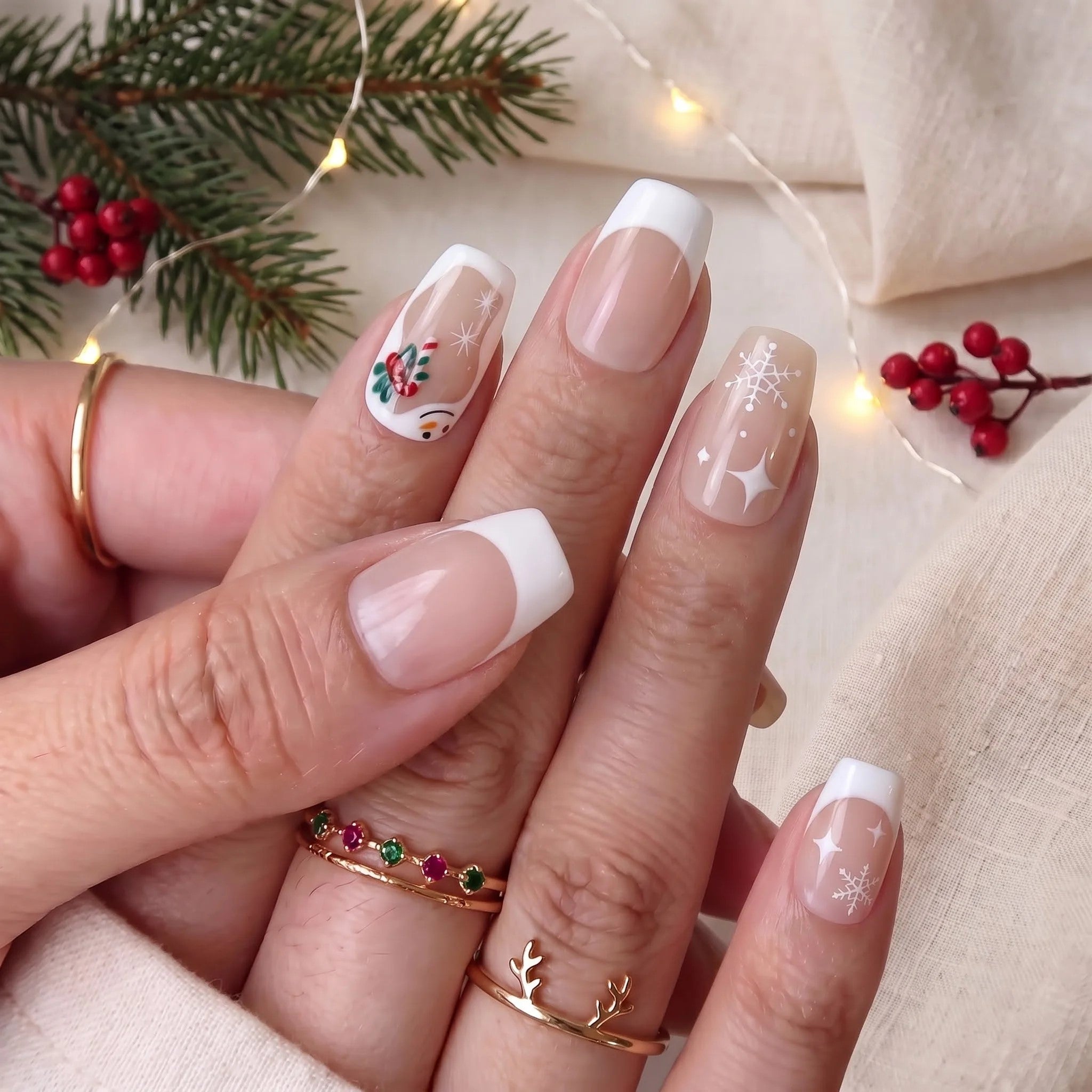Snowman Hug Christmas press-on nails - design view 3 by Handora Nails