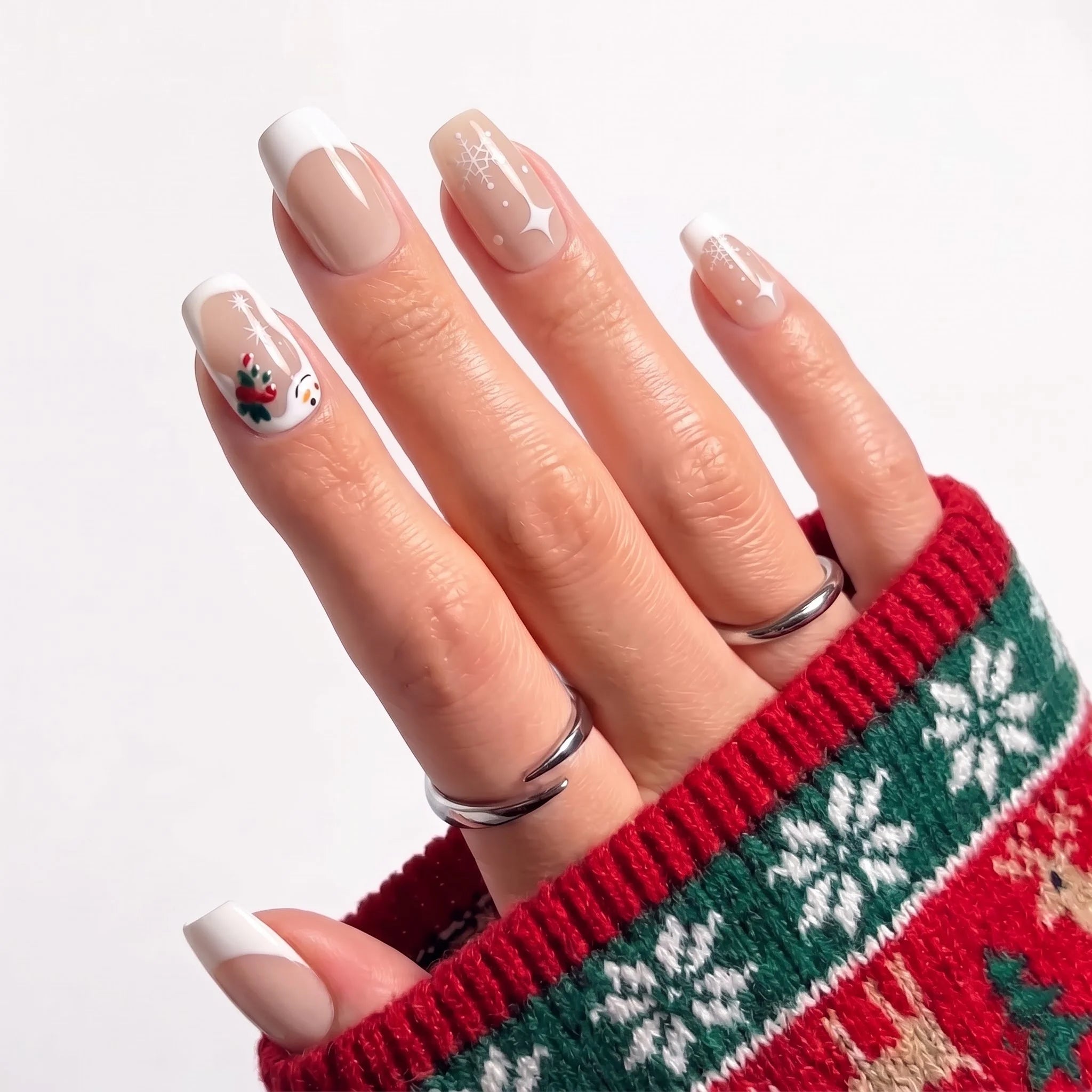 Snowman Hug Christmas press-on nails - design view 4 by Handora Nails