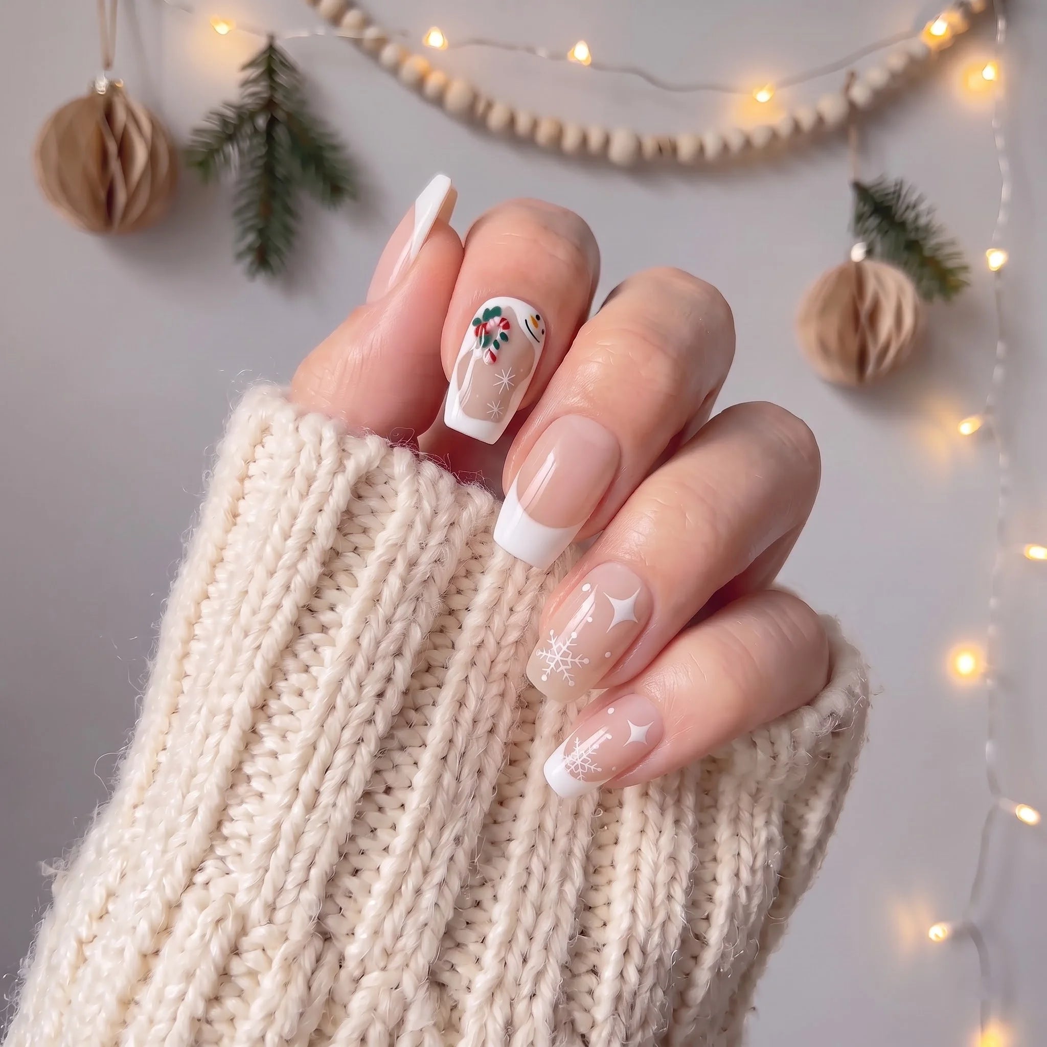 Snowman Hug Christmas press-on nails - design view 7 by Handora Nails