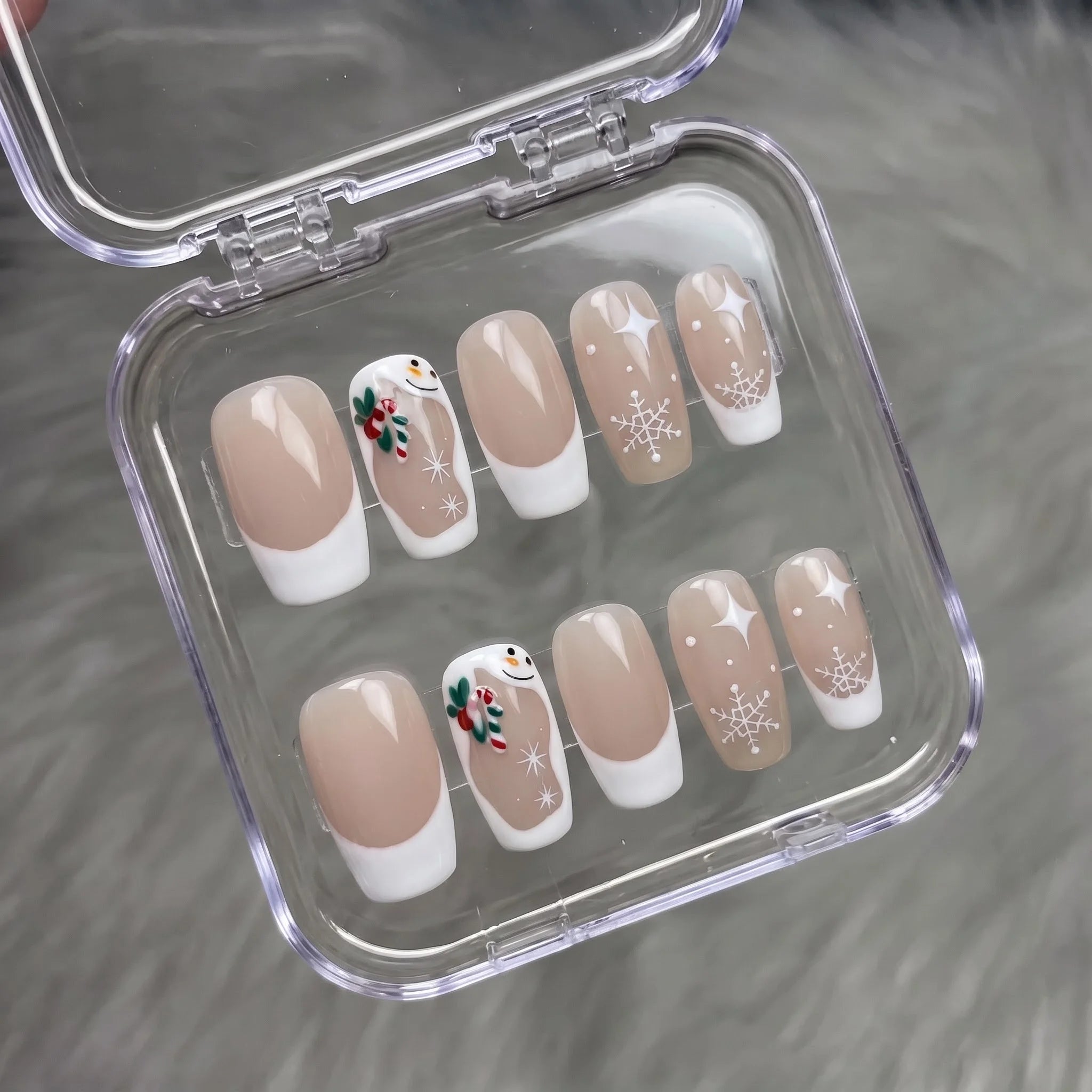Snowman Hug Christmas press-on nails - design view 8 by Handora Nails