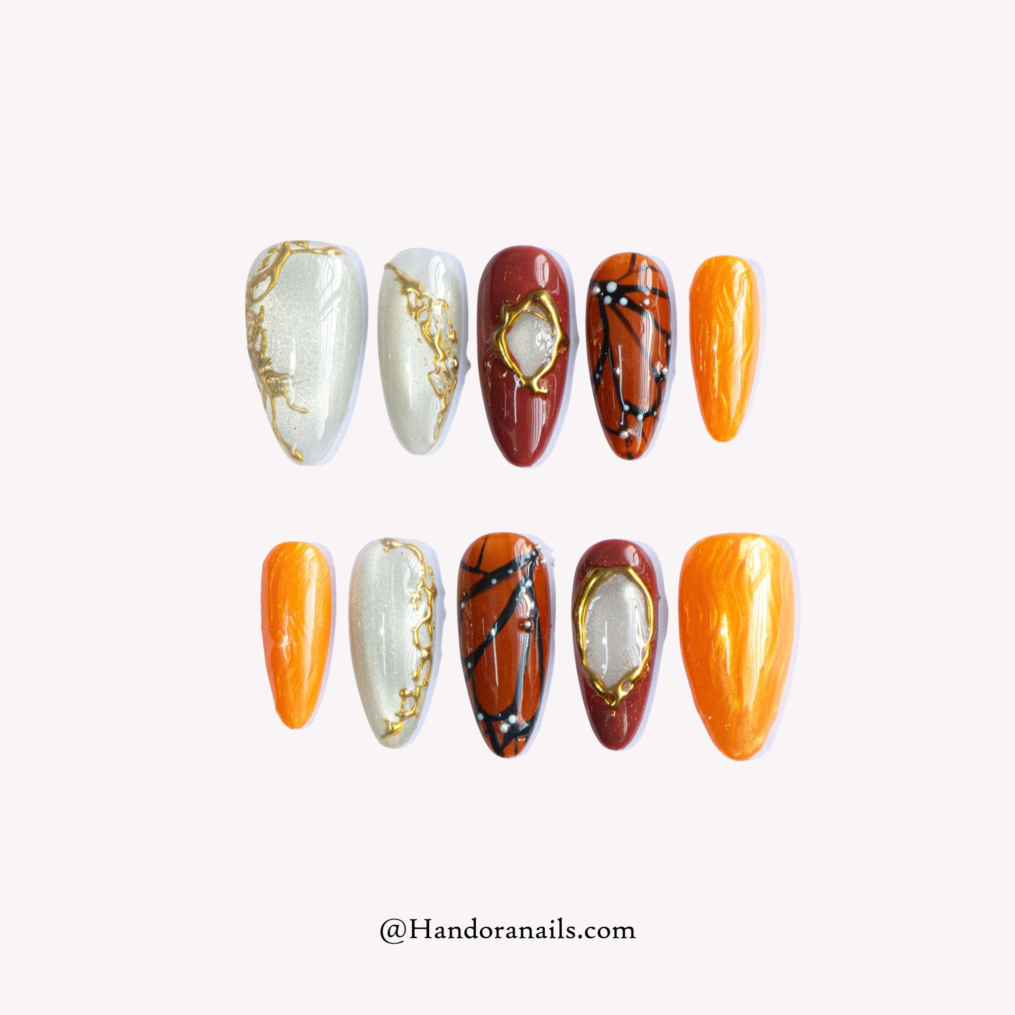 Solar Monarch 3d press-on nails by Handora