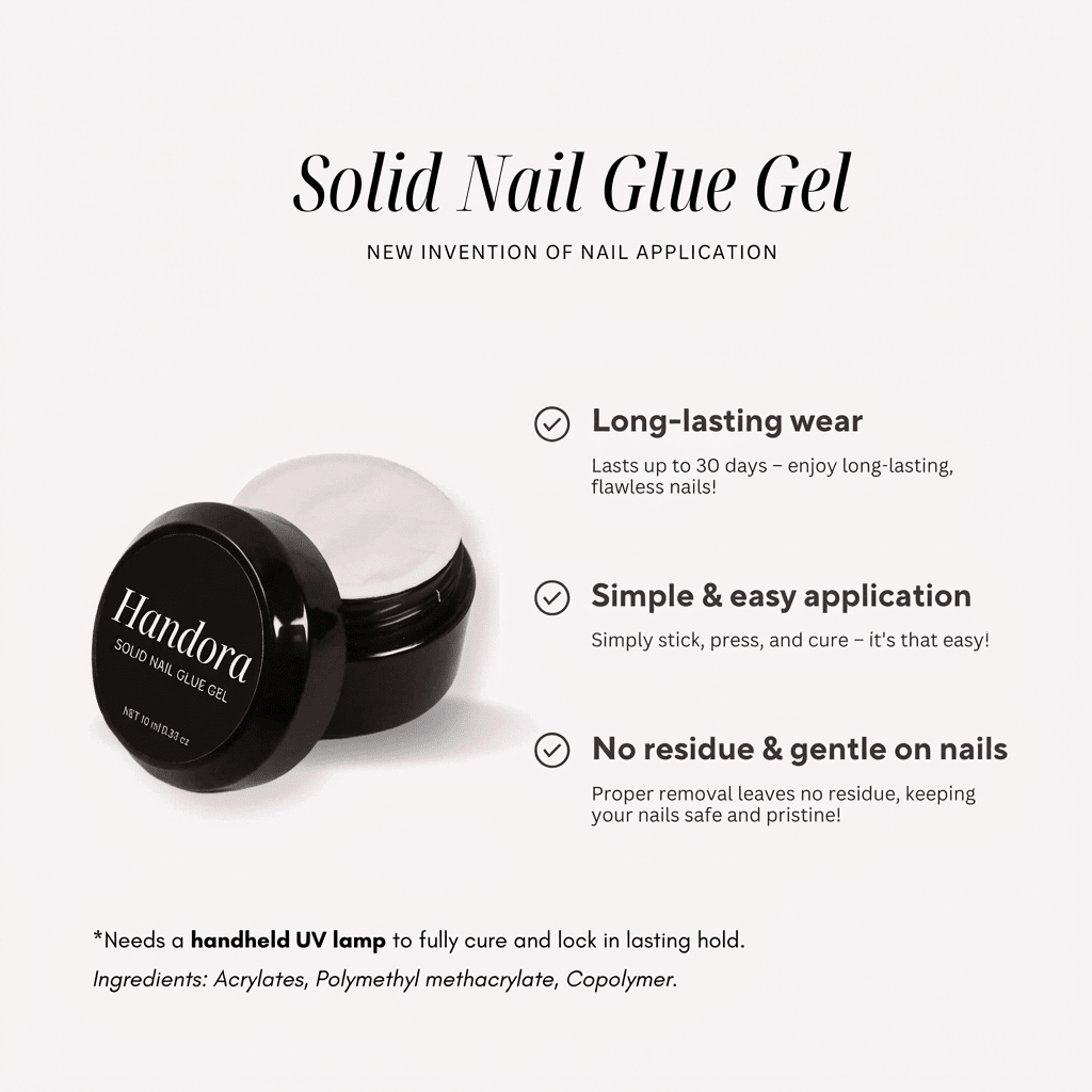 Solid Nail Glue Gel press-on nails – hand-painted reusable gel set by Handora