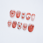 Sparkling Hearts cat eye nail design – handmade press-on nails by Handora