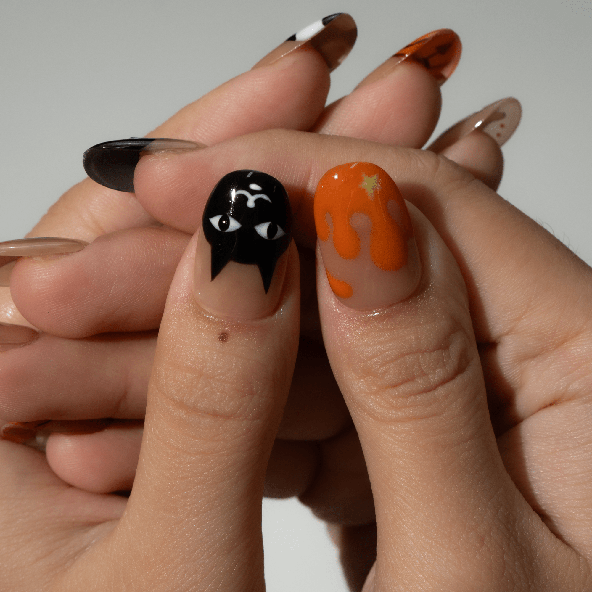 Spooky Night press-on nails – design close-up by Handora