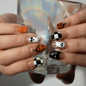 Spooky Night press-on nails – hand-painted reusable gel set by Handora