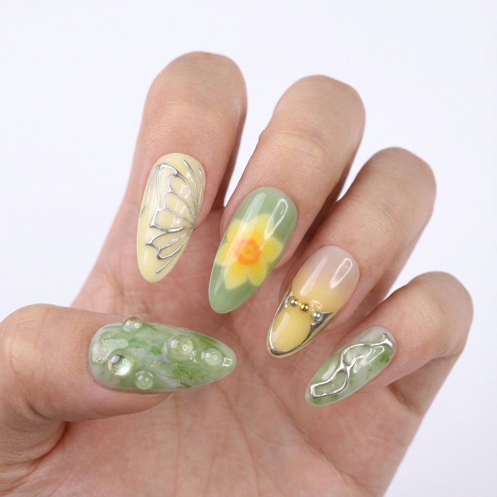 Spring Chrysalis full press-on nail set – sizes XS–L by Handora