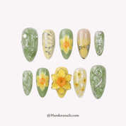 Spring Chrysalis almond floral press-on nails by Handora