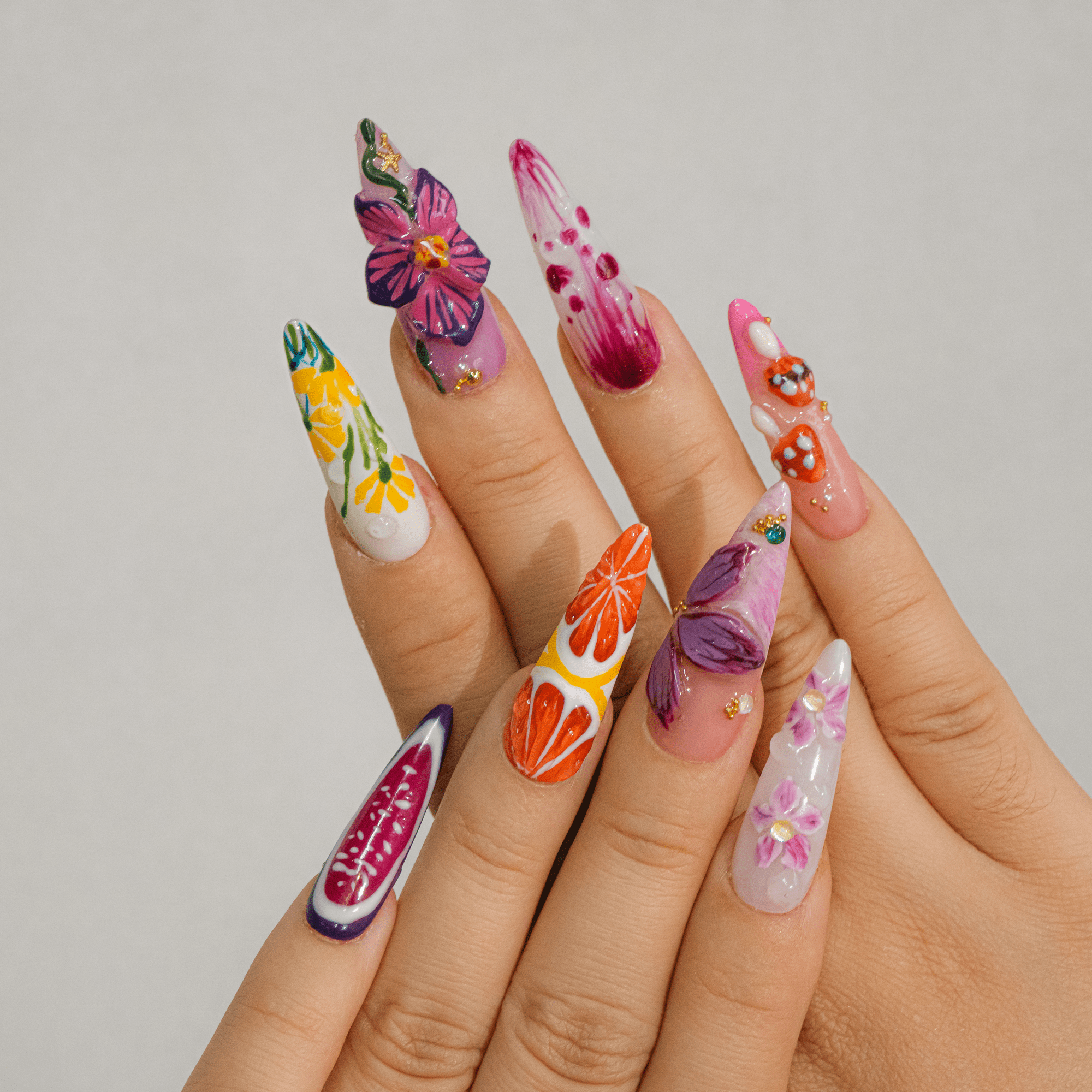 Spring Garden press-on nails – design close-up by Handora