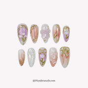 Spring Grace almond floral press-on nails by Handora
