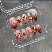 Spring Melody press-on nails worn on hand – almond shape by Handora