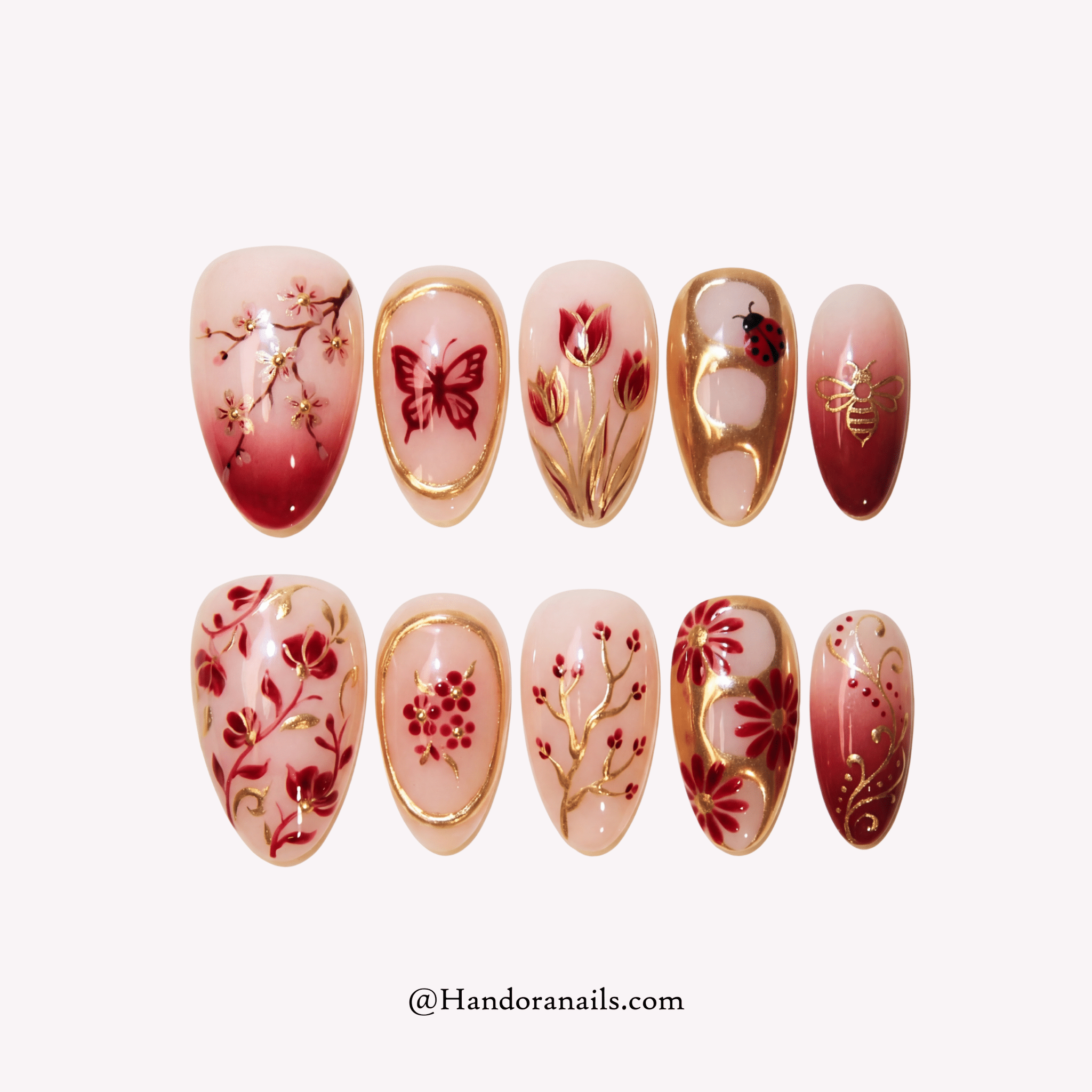 Spring Melody floral press-on nails by Handora