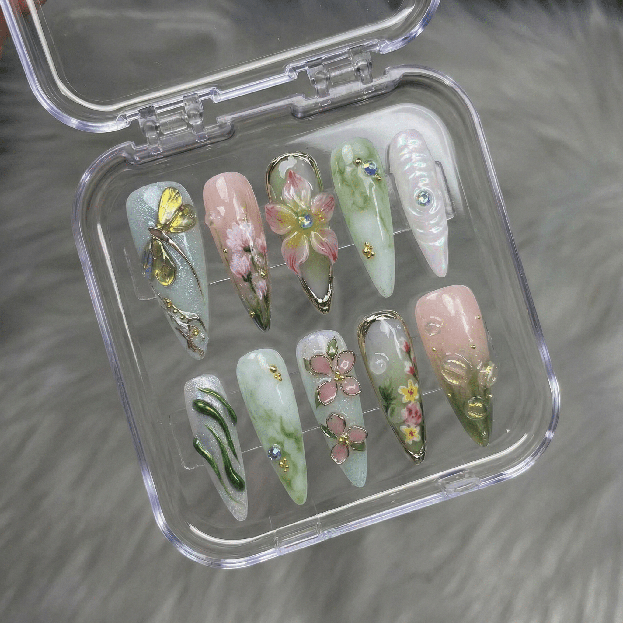 Spring Treats press-on nails – design close-up by Handora