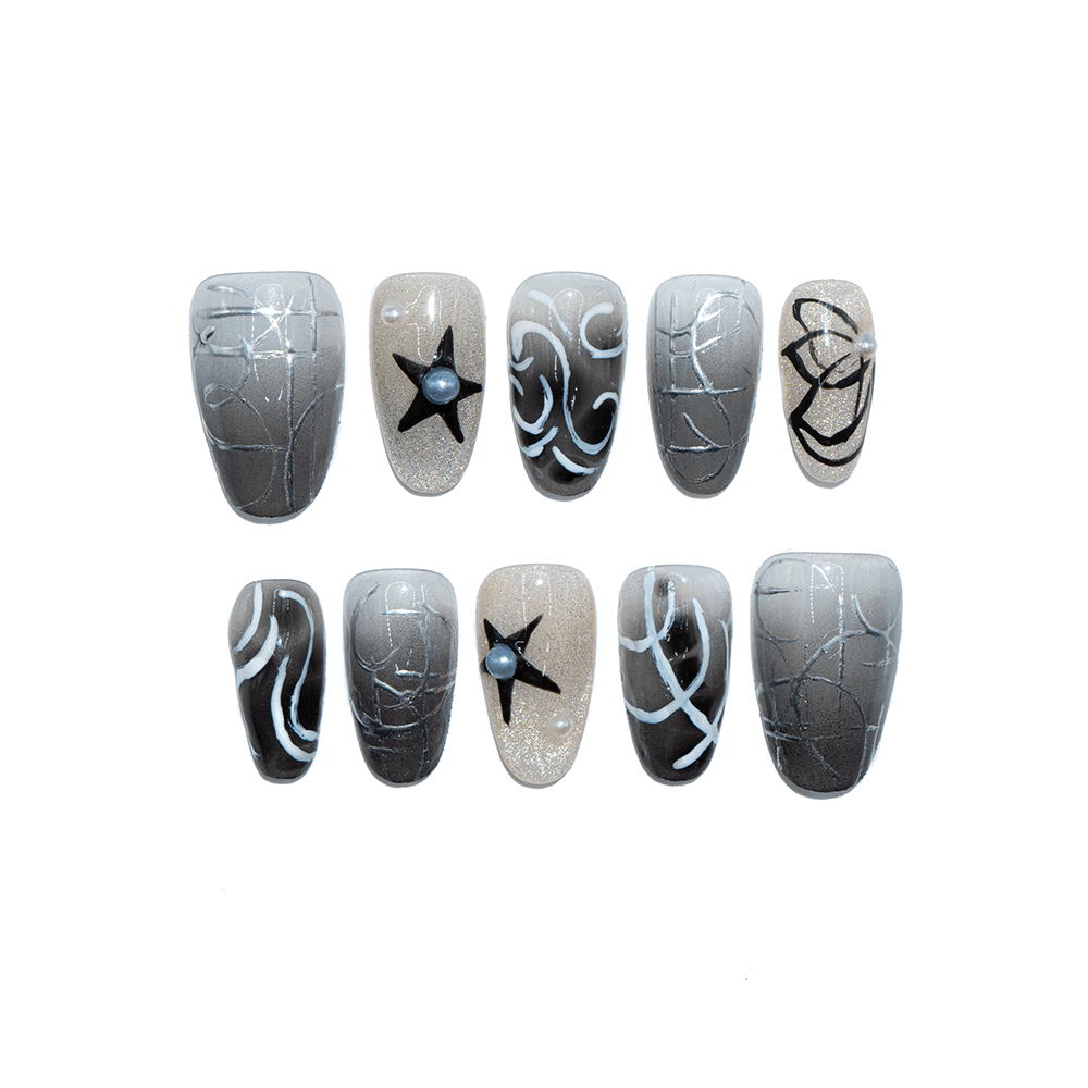 Star Dust almond gothic press-on nails by Handora