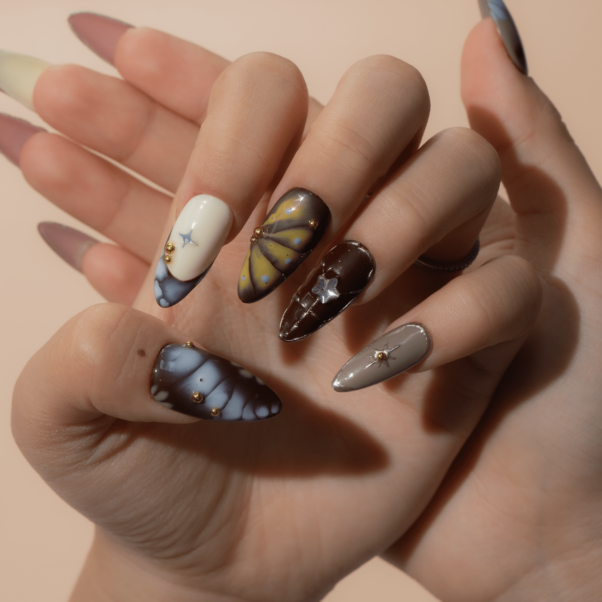Starfall Dream press-on nails – design close-up by Handora